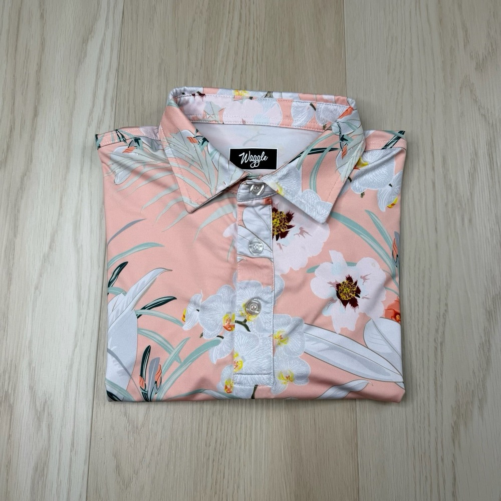 Waggle Golf Polo Shirt Hawaiian Blossom Floral Print Short Sleeve Stretch Mens M